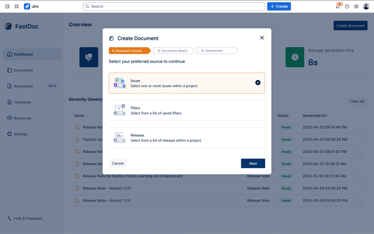 Manual document generation